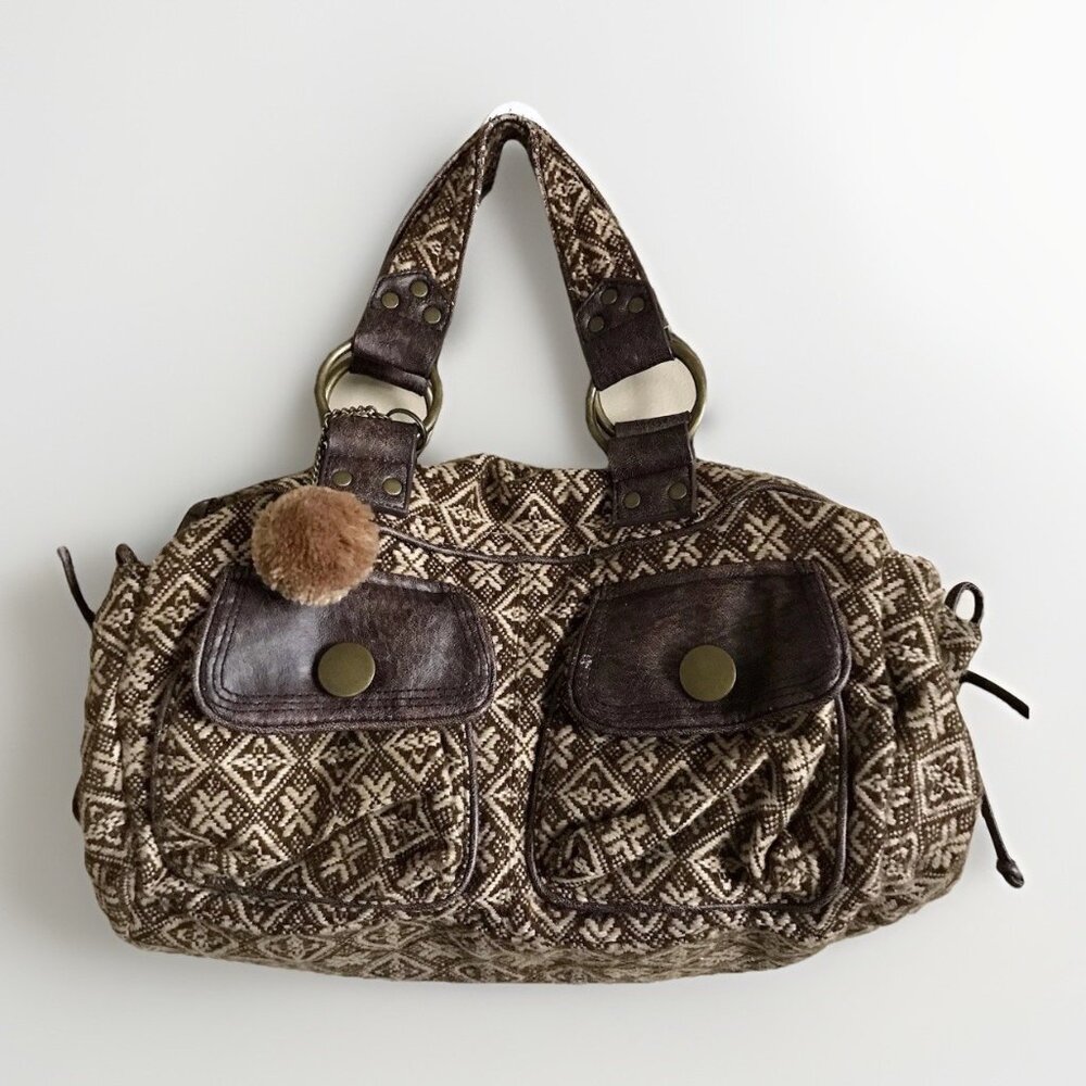 ALDO Woven Jacquard Mini Satchel / Handbag – Brown & Cream – Y2K Style